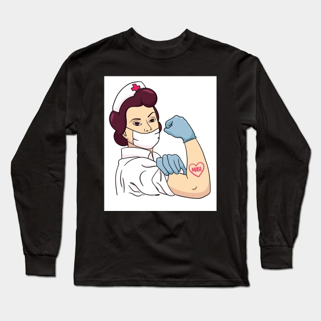 Fierce Nurse Girl Power Strong Woman Social Distancing FaceMask Long Sleeve T-Shirt by gillys